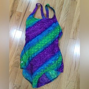 Speedo size 10/12 multi color 1 piece swimsuit, built-in bra